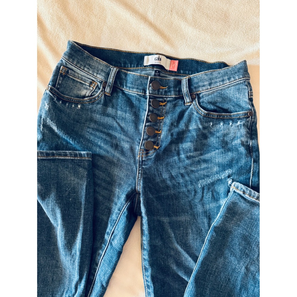 Cabi Jeans Womens 4 Blue Medium Wash Button Fly Straight Leg Distressed 6068